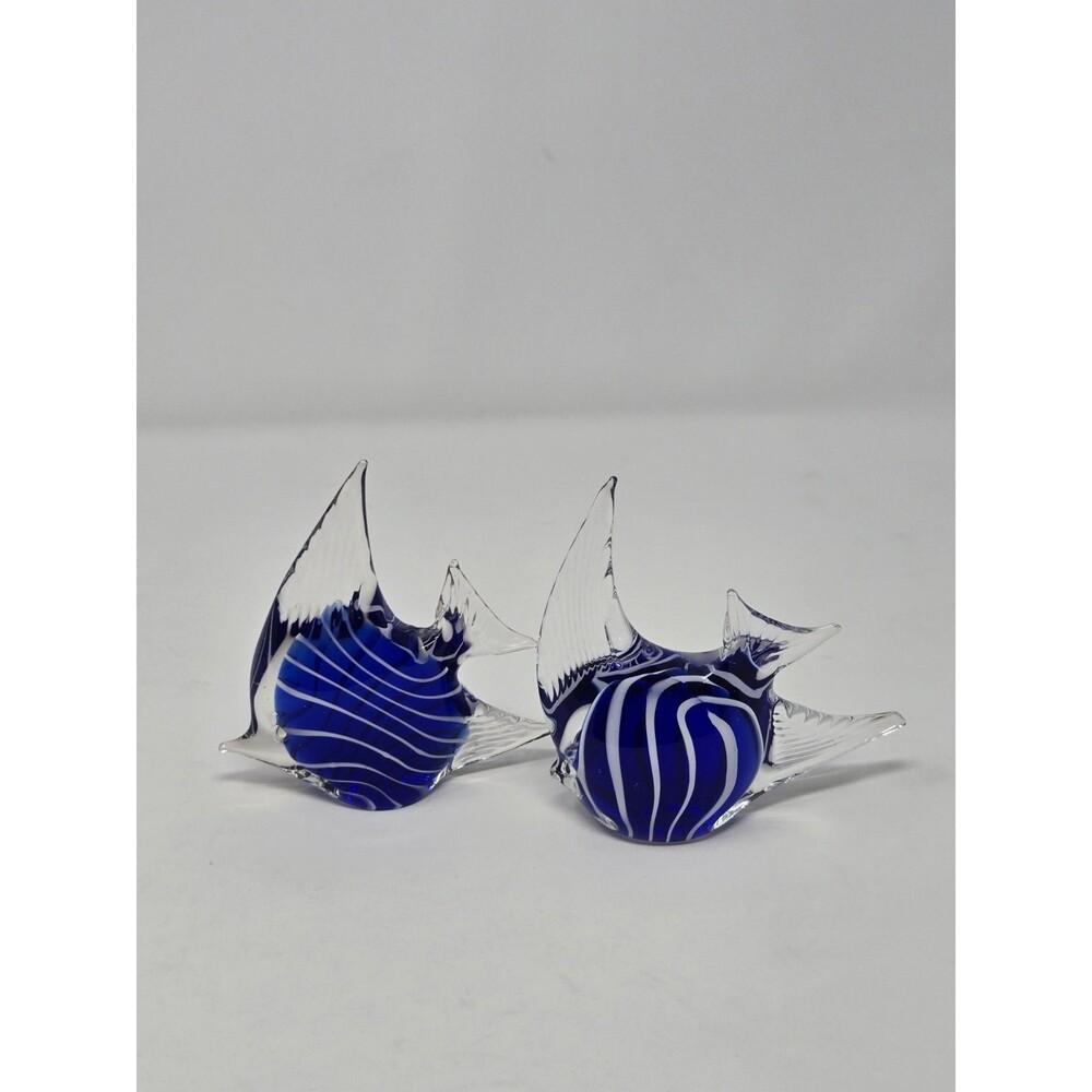 VINTAGE TOYO BLUE GLASS FISH SET OF 2 COLLECTIBLE HOME DECOR DECORATION OCEAN